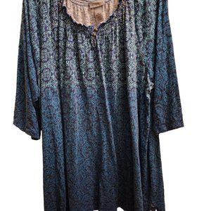 Catherines Blue Tunic with button neckline tab